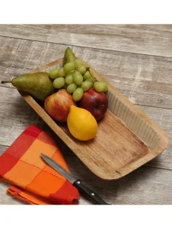 Dekoschale aus Mangoholz in natur/weiß - L: 40cm