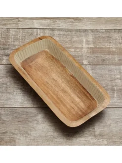 Dekoschale aus Mangoholz in natur/weiß - L: 40cm