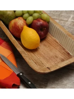 Dekoschale aus Mangoholz in natur/weiß - L: 40cm