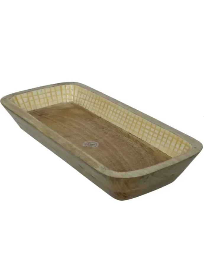 Dekoschale aus Mangoholz in terracotta/weiß - L: 40cm