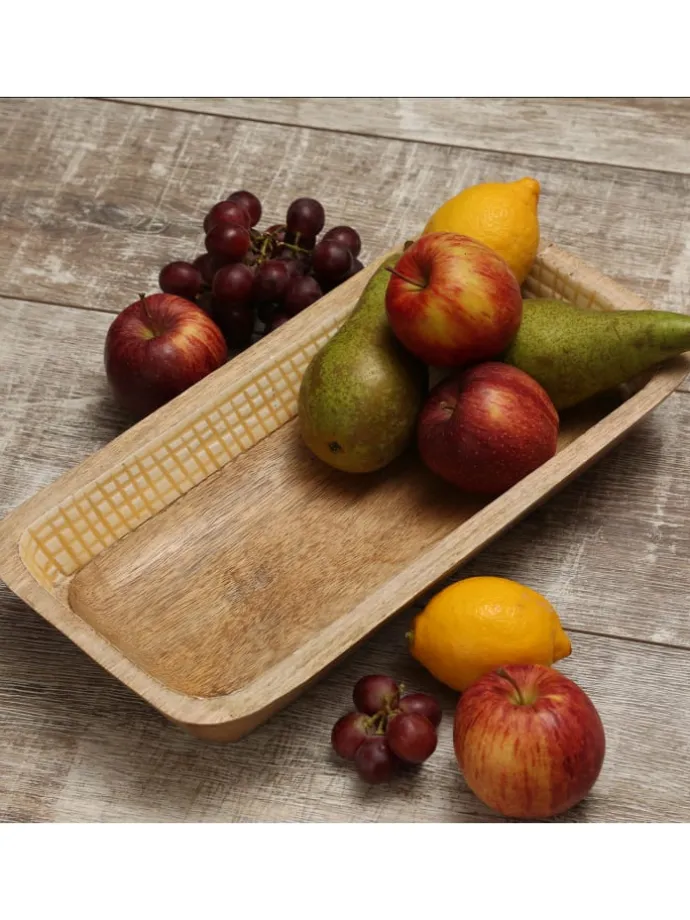 Dekoschale aus Mangoholz in terracotta/weiß - L: 40cm