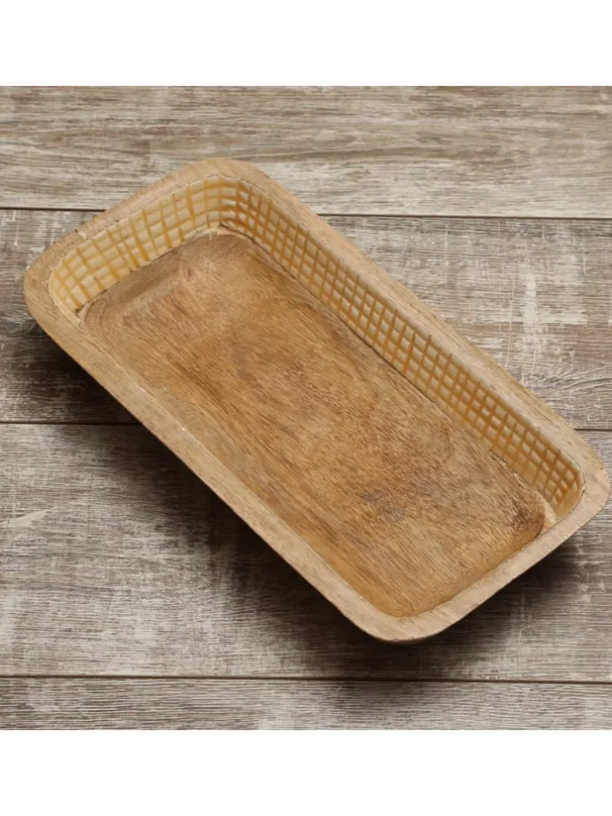 Dekoschale aus Mangoholz in terracotta/weiß - L: 40cm