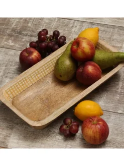 Dekoschale aus Mangoholz in terracotta/weiß - L: 40cm