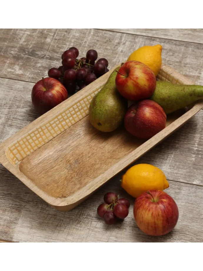 Dekoschale aus Mangoholz in terracotta/weiß - L: 40cm