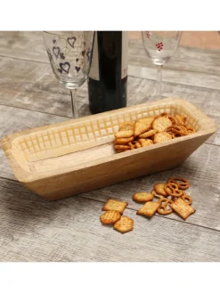 Dekoschale aus Mangoholz in terracotta/weiß - L: 30cm