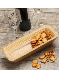 Dekoschale aus Mangoholz in terracotta/weiß - L: 30cm