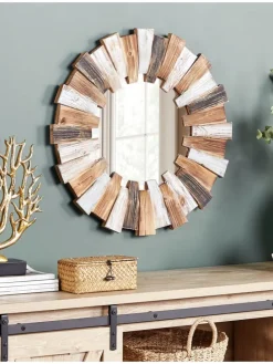 Dekospiegel ECATEPEC in Braun/Weiß/Schwarz - (W) 66 x (H) 66 x (L) 4 cm