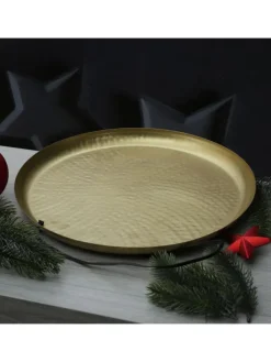 Dekotablett Dekoteller aus Metall magnetisch D: 38,5cm in gold