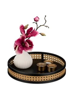 Dekotablett in Schwarz/ Natur - (H)5,5 x (D)30 cm