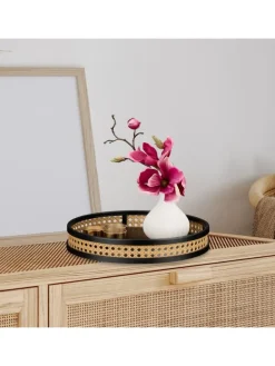 Dekotablett in Schwarz/ Natur - (H)5,5 x (D)30 cm