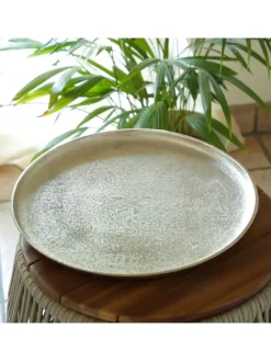 Dekoteller Dekotablett runder Kerzenteller Aluminium D: 30cm in silber