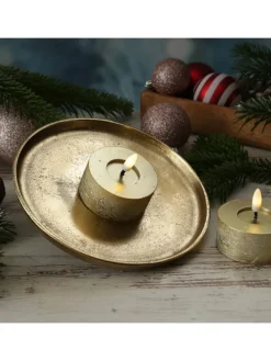 Dekoteller Dekotablett runder Kerzenteller Aluminium D: 20cm in gold