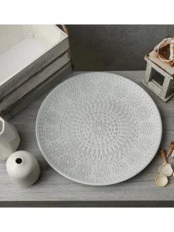 Dekoteller mit Blumenmuster MDF Holz D: 34,5cm in weiß