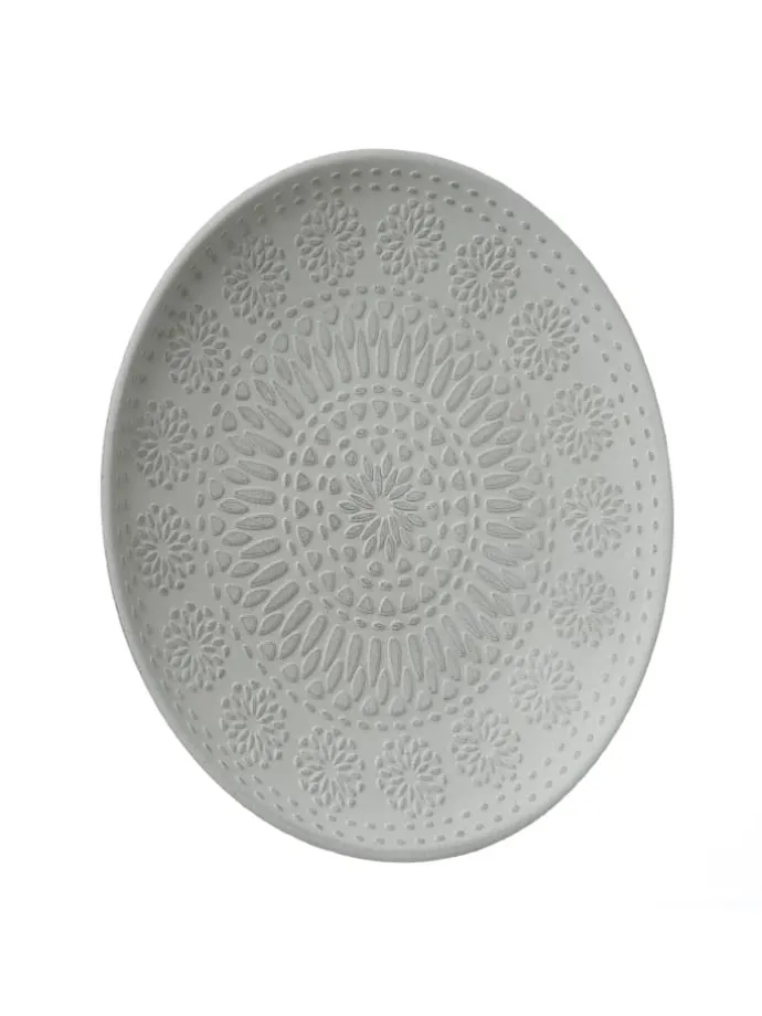 Dekoteller mit Blumenmuster MDF Holz D: 34,5cm in weiß