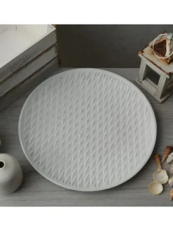 Dekoteller mit Rautenmuster MDF Holz D: 34,5cm in weiß