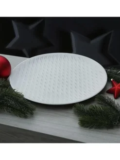 Dekoteller mit Rautenmuster MDF Holz D: 34,5cm in weiß