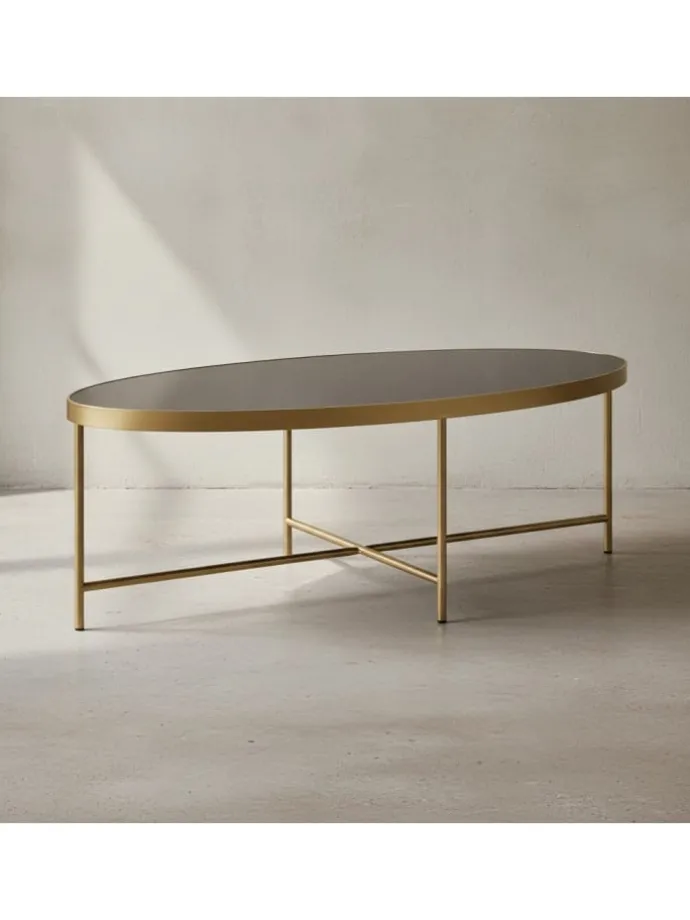 Design Couchtisch Glas Schwarz - Oval 110 x 56 cm mit