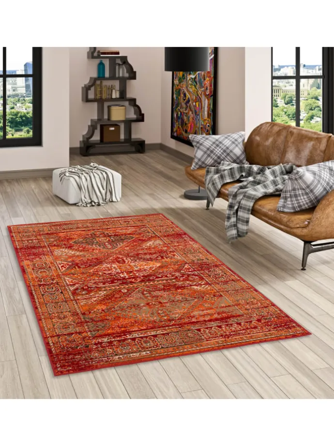Designer Teppich Pop-Vintage Orient Bordüre in Terracotta