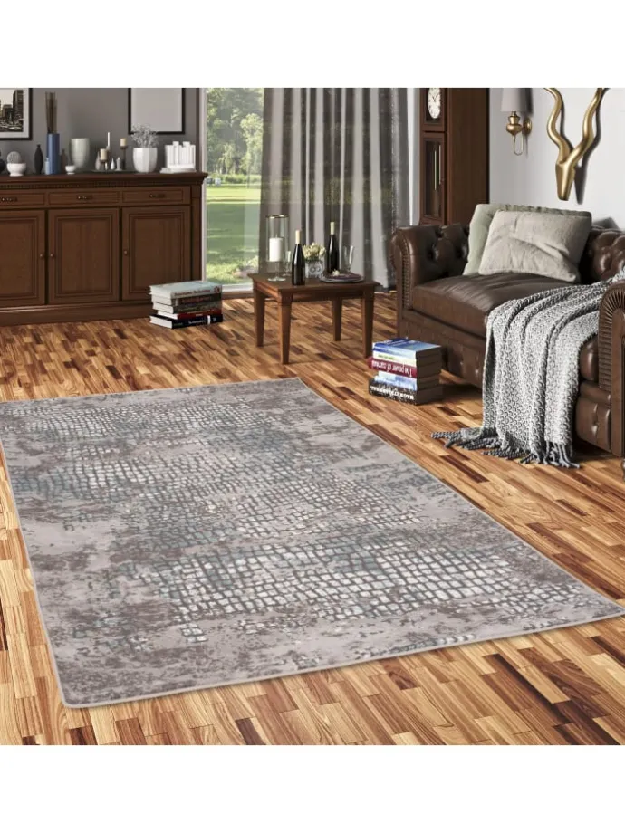 Designer Teppich Tawira Vintage in Silber Blau