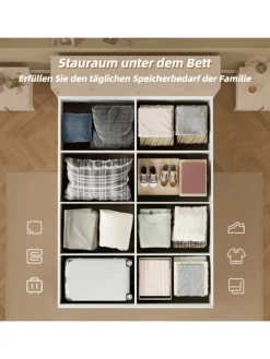 Doppelbett Massivholzbett mit USB-Anschluss und Stauraum 140x200cm in Weiß