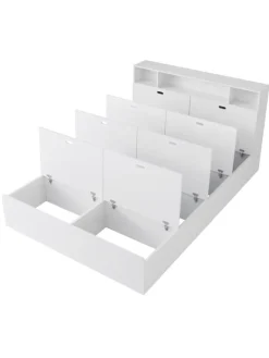 Doppelbett Massivholzbett mit USB-Anschluss und Stauraum 140x200cm in Weiß