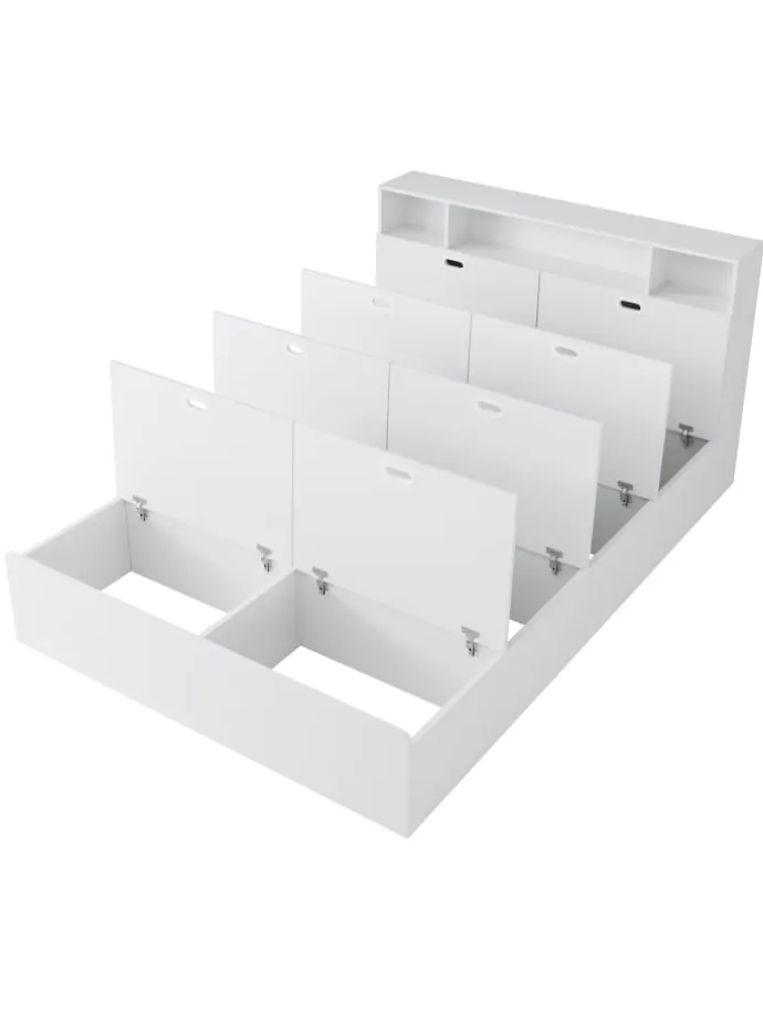 Doppelbett Massivholzbett mit USB-Anschluss und Stauraum 140x200cm in Weiß