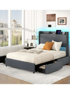 Doppelbettgestell inkl. LED 200 x 140 cm in Grau