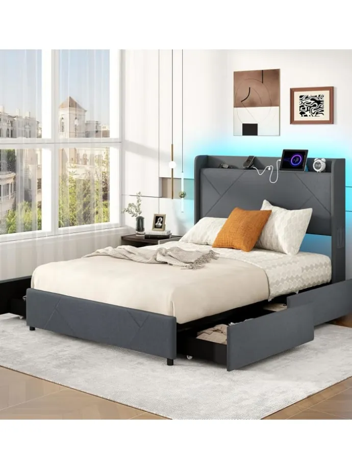 Doppelbettgestell inkl. LED 200 x 140 cm in Grau