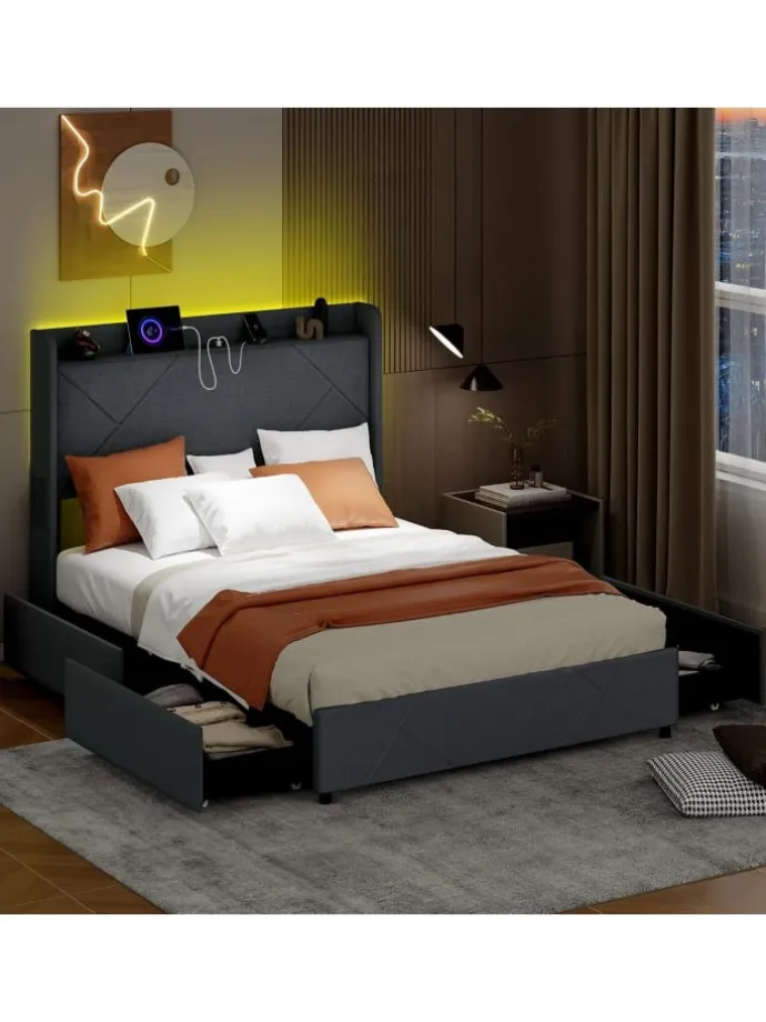 Doppelbettgestell inkl. LED 200 x 140 cm in Grau