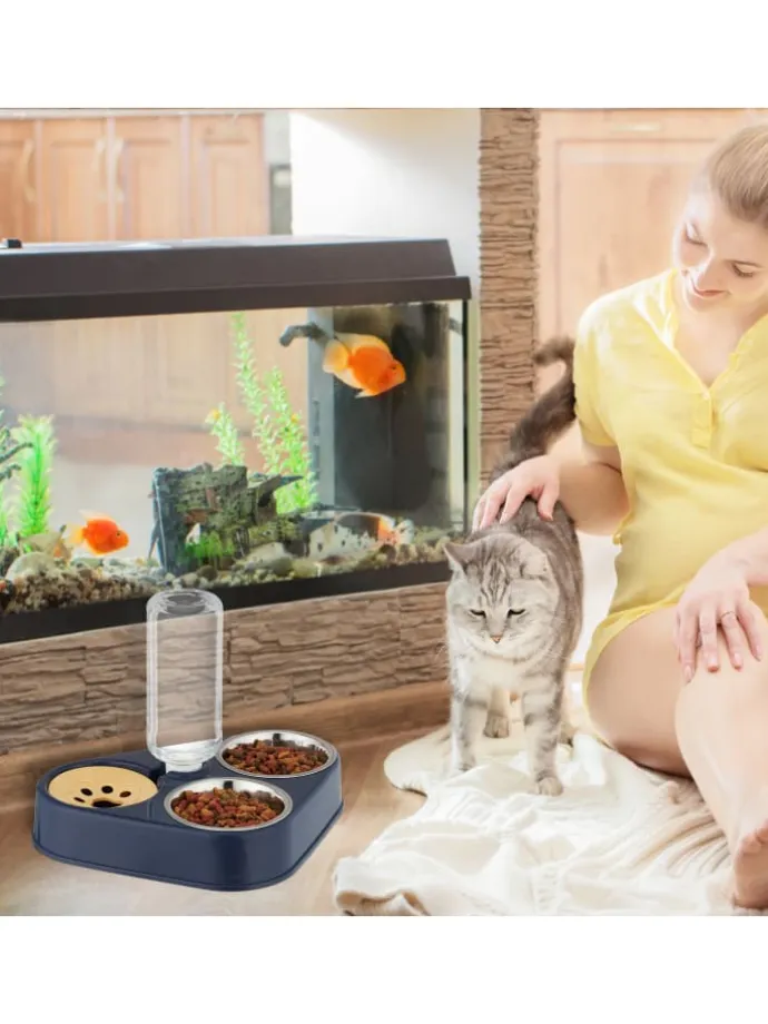 Doppelnapf mit Wasserspender in Blau