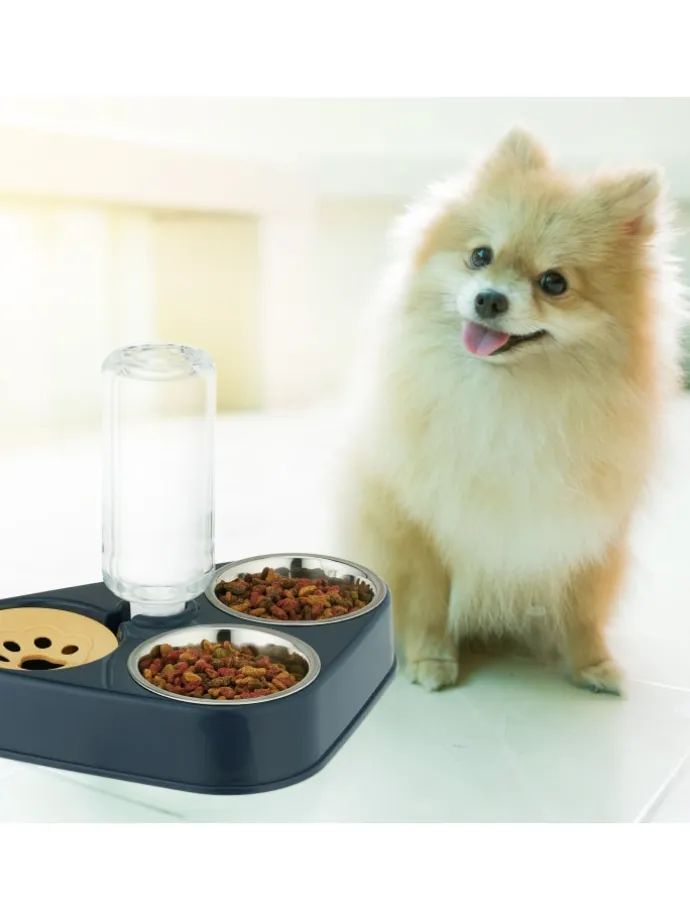 Doppelnapf mit Wasserspender in Blau