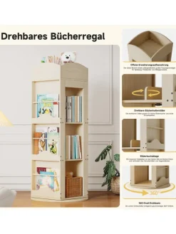 Drehbares Bücherregal mit 360-Grad-Drehfunktion 142×63×63 cm