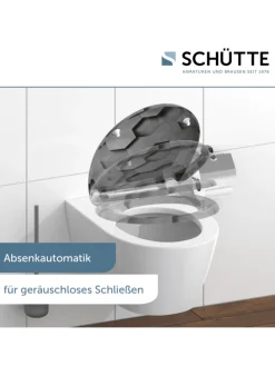 Duroplast WC-Sitz GREY HEXAGONS, mit Absenkautomatik und Schnellverschluss