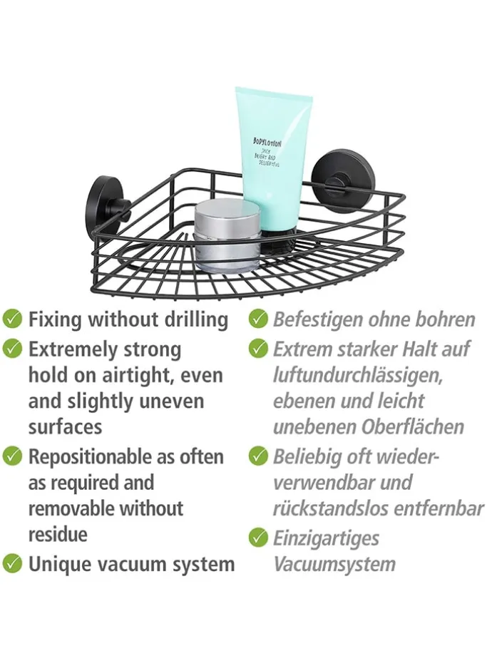 Duschablage "Vacuum-Loc Bari" in Schwarz - (B)35 x (H)9 x (T)22,5 cm