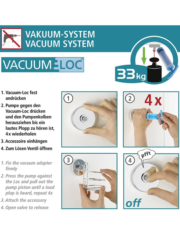 Duschablage "Vacuum-Loc Bari" in Schwarz - (B)35 x (H)9 x (T)22,5 cm
