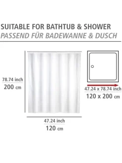 Duschvorhang in Weiß - (L)200 x (B)120 cm