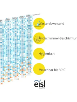 Duschvorhang "Mosaik" in Blau/ Orange - (B)180 x (H)200 cm