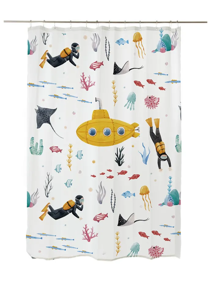 Duschvorhang "Submarine" in Weiß/ Bunt - (L)180 x (B)175 cm