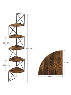 Eckenregal in Braun/ Schwarz - (B)20 x (H)127,5 x (T)20 cm
