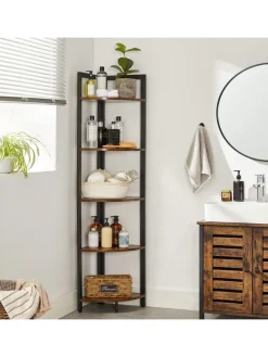 Eckregal in Braun/ Schwarz - (B)30 x (H)150 x (T)30 cm