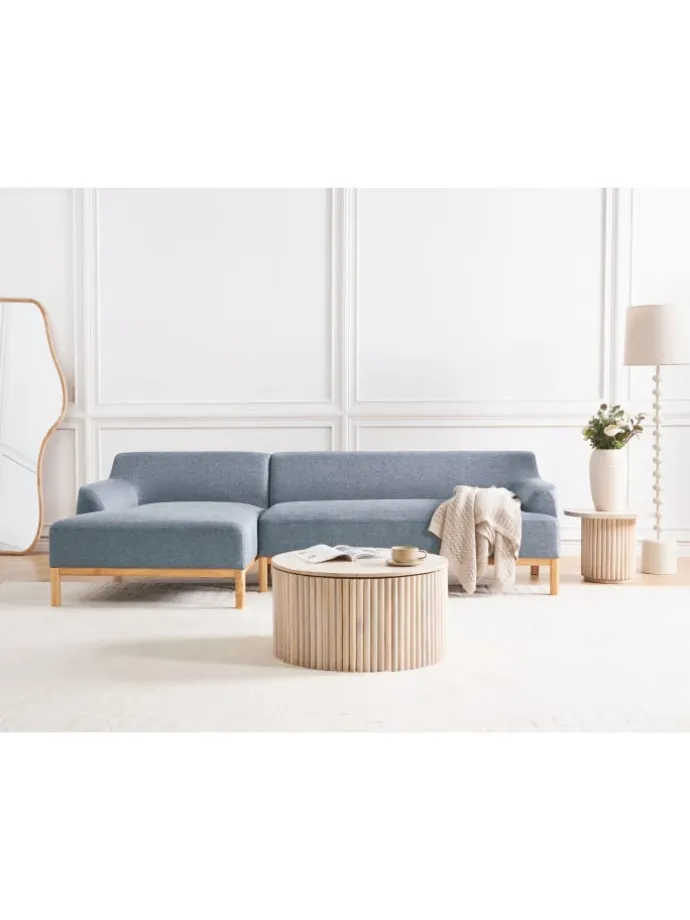 Ecksofa SOSJO in Blau/Braun - (W) 251 x (H) 74 x (L) 132 cm