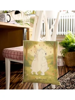 Einkaufstasche Eisbär Umarmen Design ohne Spruch in Weiß
