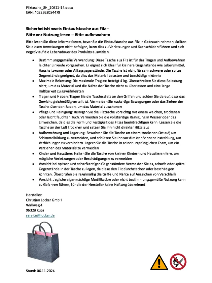 Einkaufstasche PINKFELTSHOP in Grau