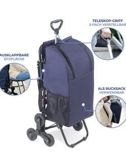 Einkaufstrolley in Dunkelblau - (B)58 x (H)103 x (T)39 cm