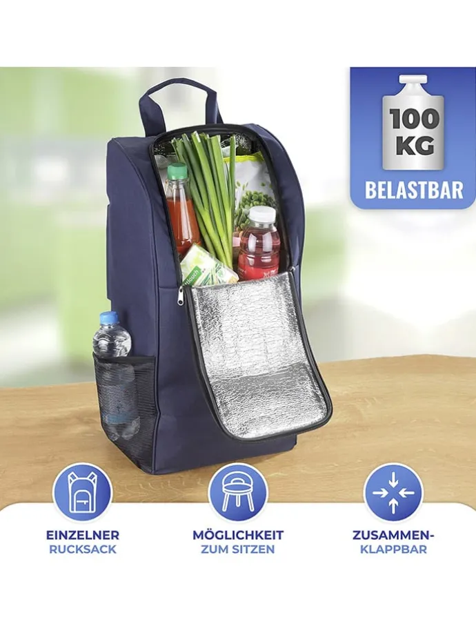 Einkaufstrolley in Dunkelblau - (B)58 x (H)103 x (T)39 cm