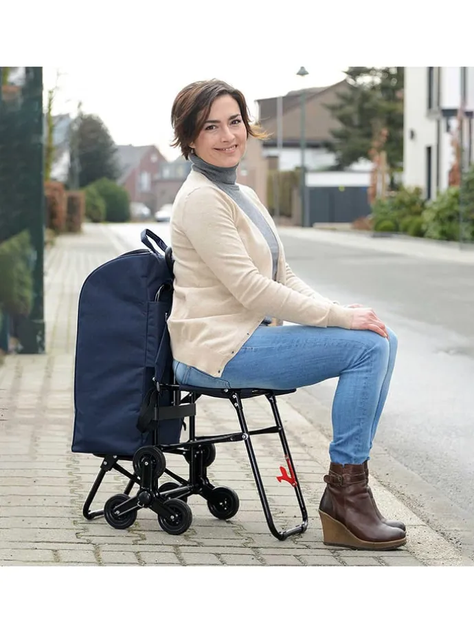 Einkaufstrolley in Dunkelblau - (B)58 x (H)103 x (T)39 cm