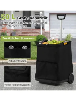 Einkaufstrolley klappbar 50 L in Schwarz