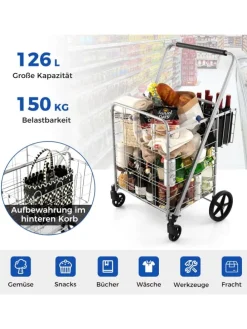 Einkaufstrolley Klappbar in Silber