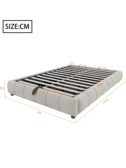 Einzelbett 140 x 200 cm Schwebebettrahmen mit Stauraum und LED Lichtleiste, Beige