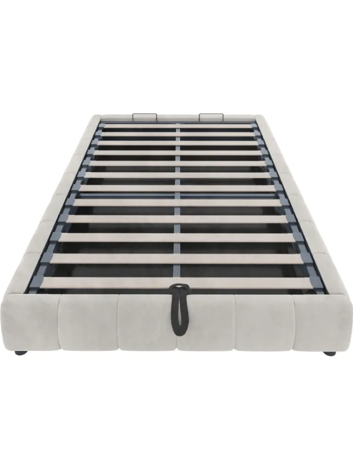 Einzelbett 140 x 200 cm Schwebebettrahmen mit Stauraum und LED Lichtleiste, Beige